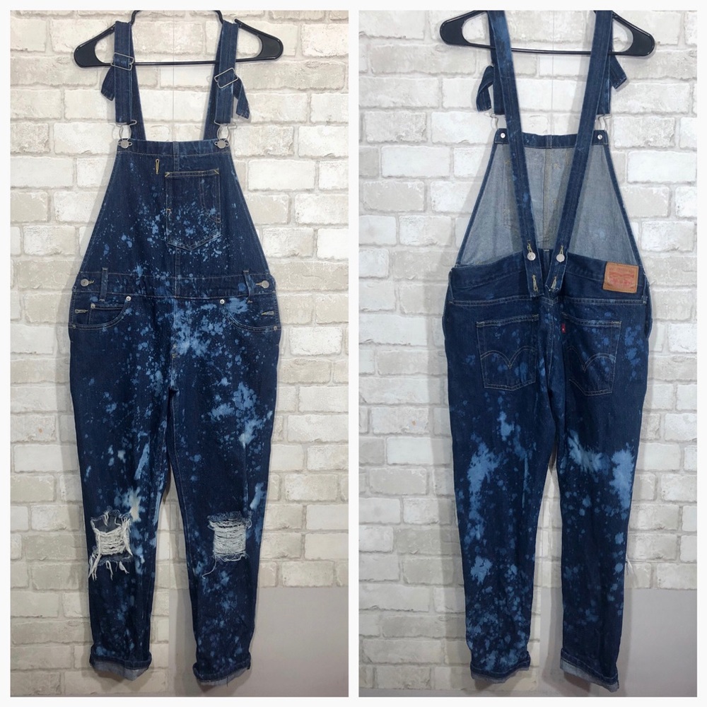 Cuffed Distressed Adjustable Bleached Overalls - image 1